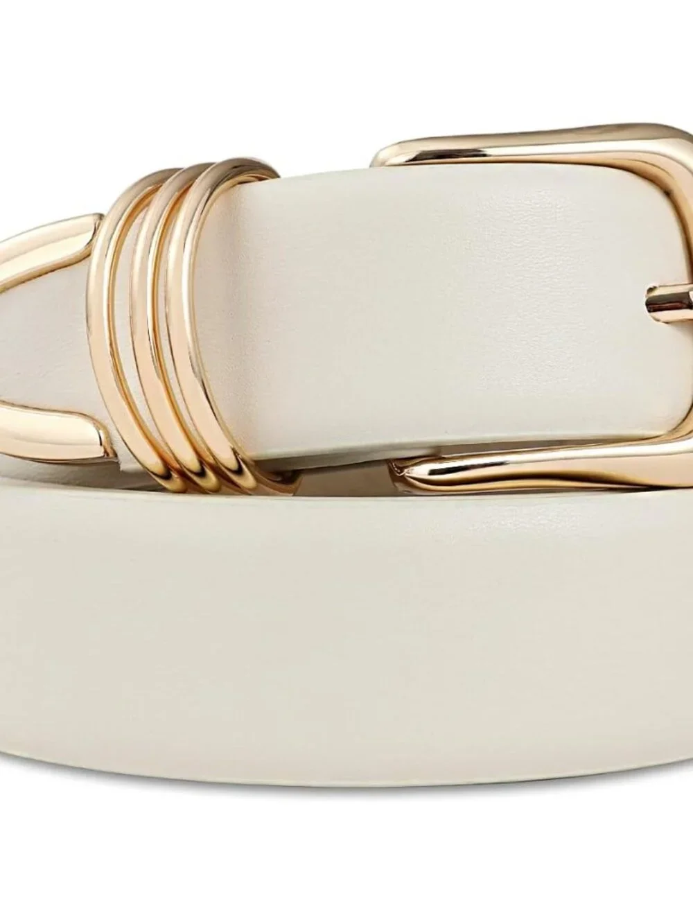 Sleek Women's White Faux Leather Belt with Gold Rectangle Buckle - Size M 32-36